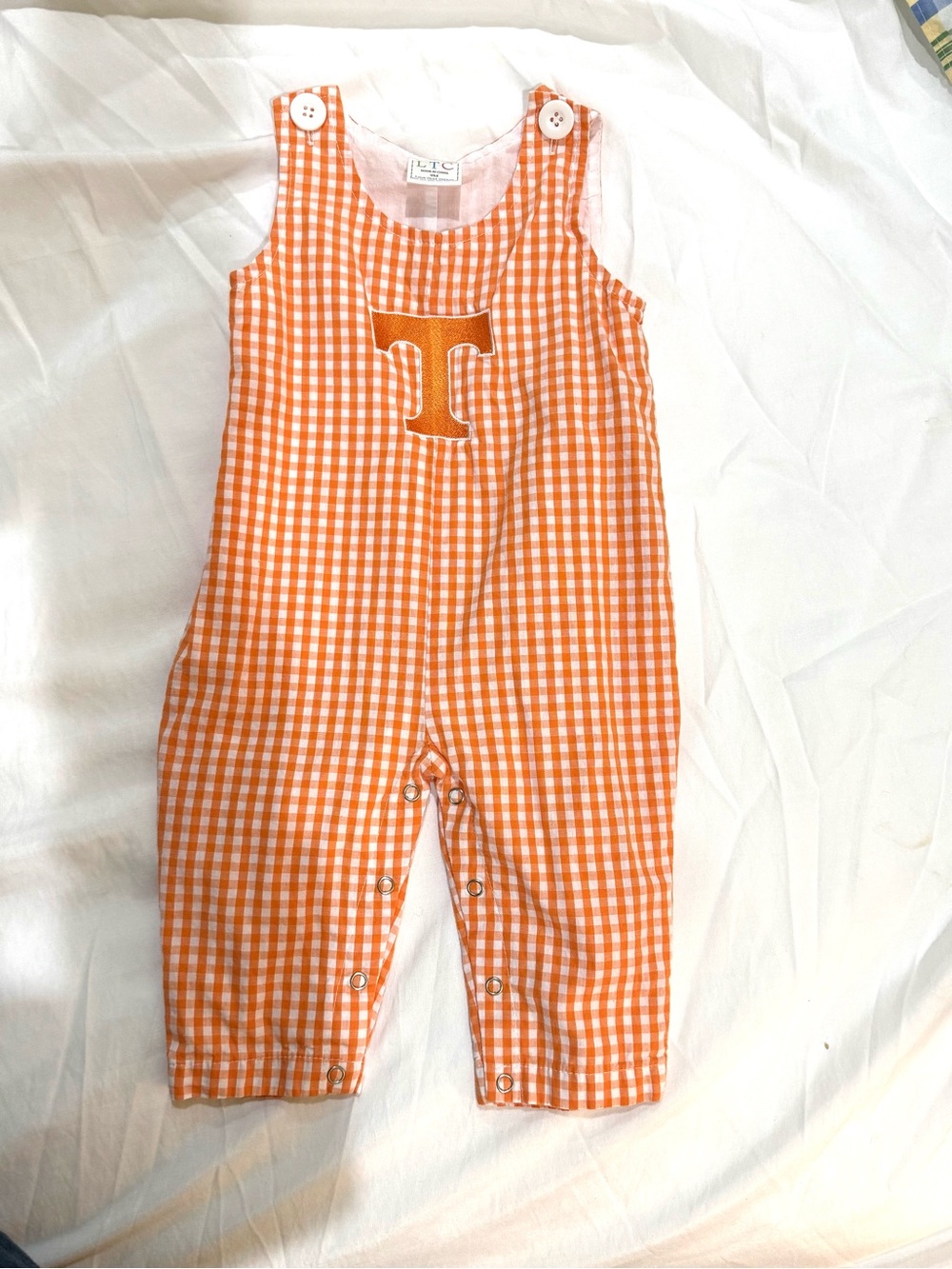 LTC TENNESSEE VOLUNTEERS UT 9mo Boy Jon Jon Romper Overalls Gingham